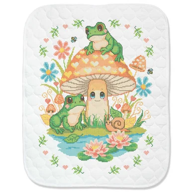 Baby by Herrschners Mushroom Cottage Baby Quilt Stamped Cross-Stitch Kit