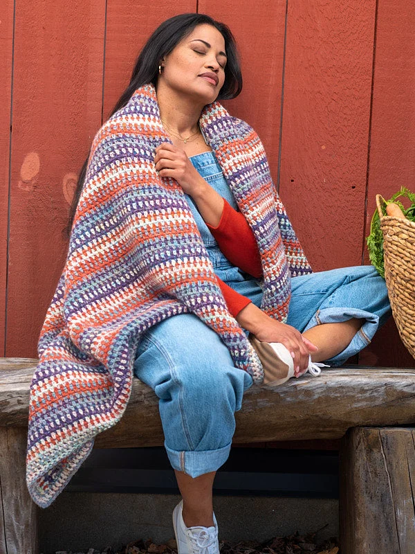 !A Berroco Remix Chunky & Aerial Color Pattern - Aubergine Blanket (PDF)